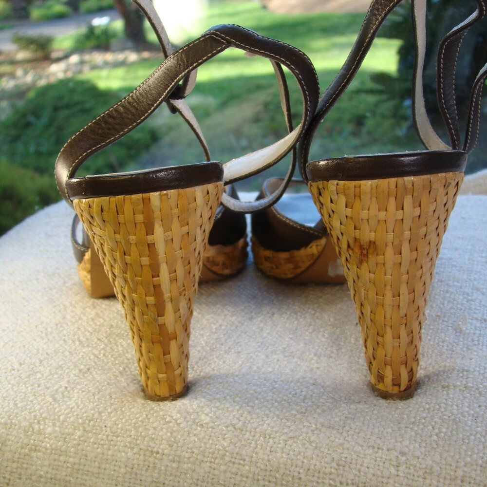 Ann Taylor Brown Rattan Open Toe platform sandals, Size 10 - Picture 9 of 9